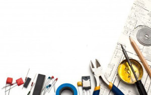 electronic-tools-components-and-scheme-on-white-background